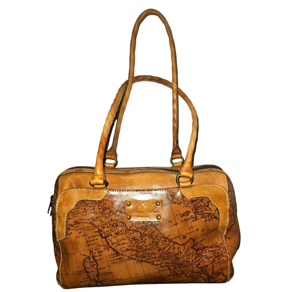 Patricia Nash Tan Map Print Satchel
